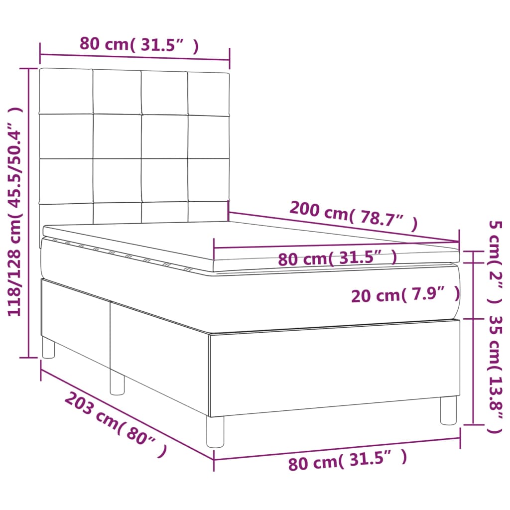 vidaXL Hólfað Springrúm með Dýnu Rjóma 80x200 cm Tauefni