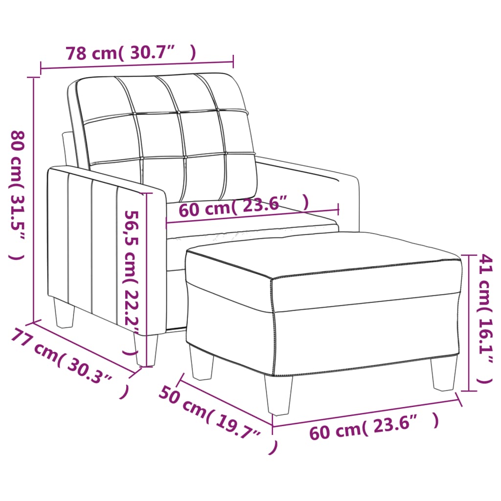 vidaXL Sófastóll með Fótskemli Svartur 60 cm Gervileður