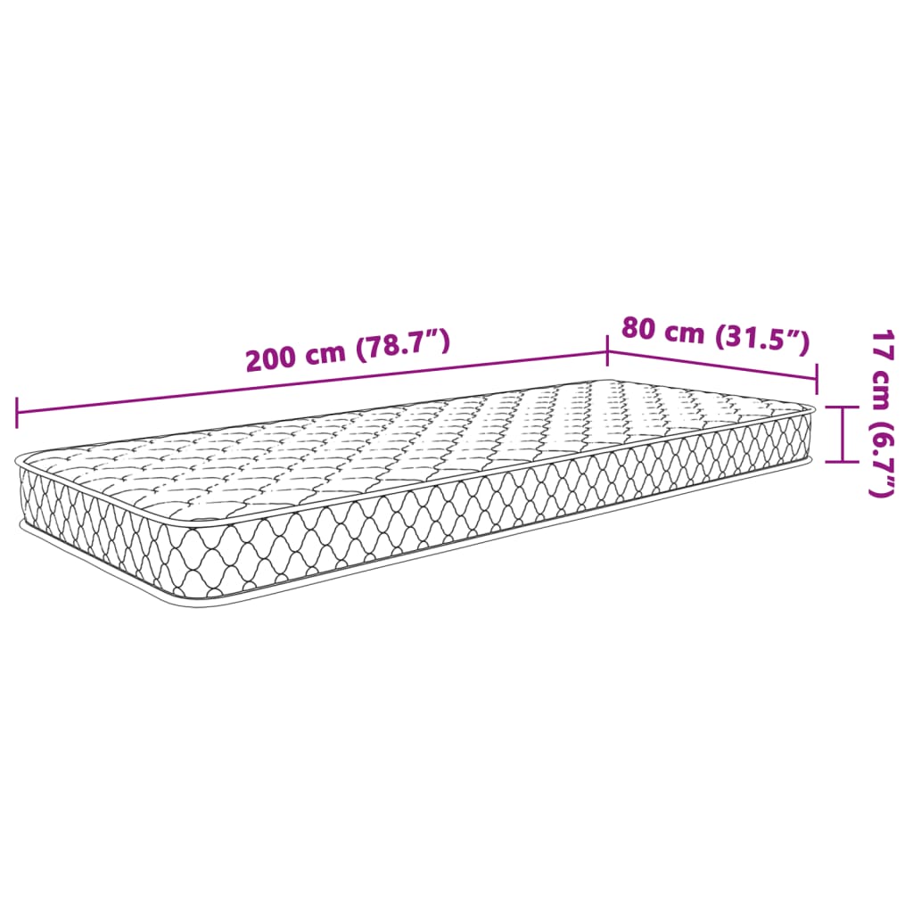 vidaXL Minnissvampýna Hvít 80x200x17 cm