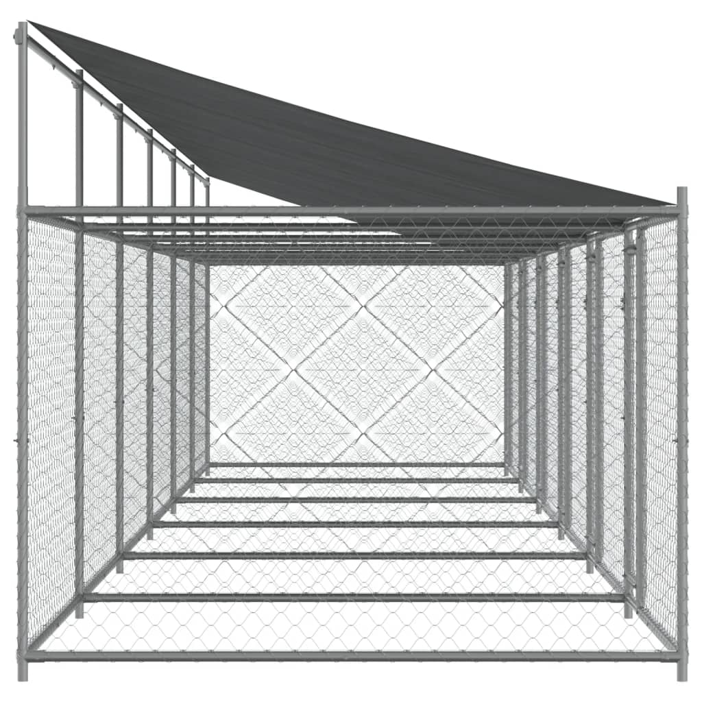 vidaXL Hundabúr með Þaki og Hurð Grátt 12x2x2 m Sinkhúðað Stál