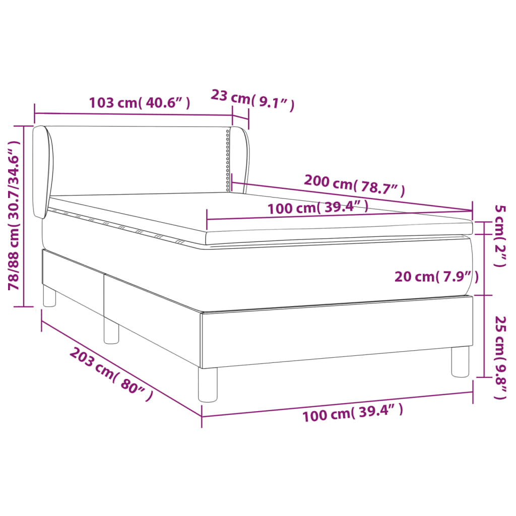 vidaXL Hólfað Springrúm með Dýnu Bleikur 100x200 cm Flauel