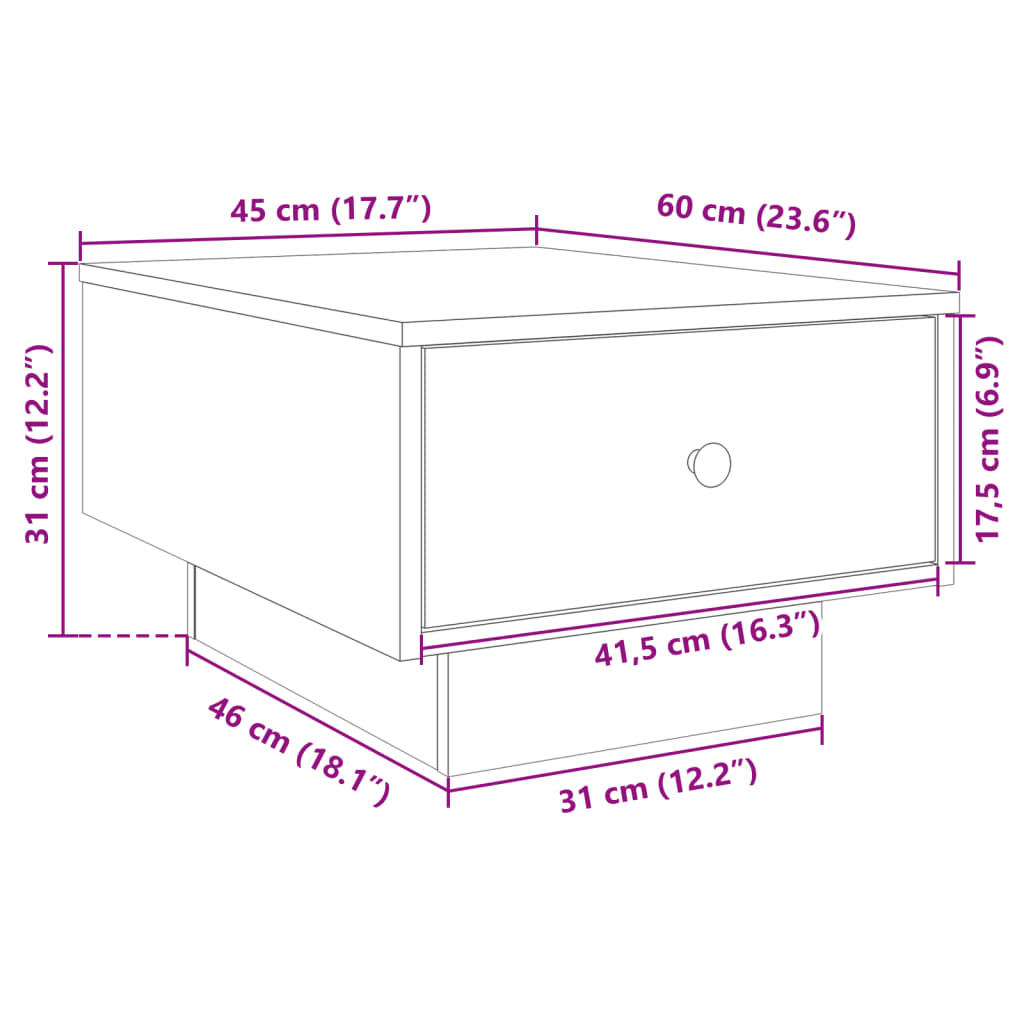 vidaXL Sófaborð Gráir Sonoma Eik 60x45x31 cm Samsettur Viður