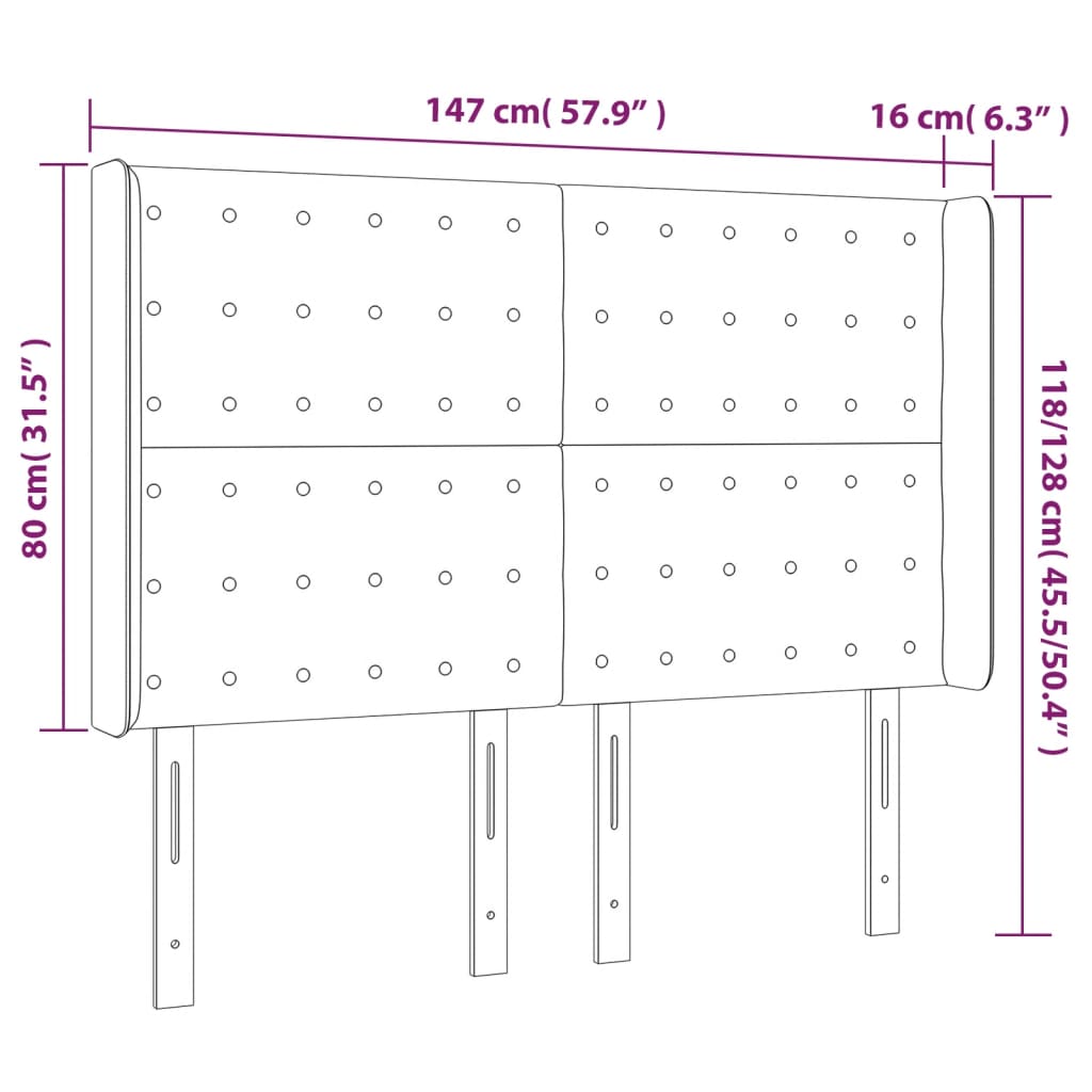 vidaXL Höfðagafl með Eyrum 147x16x118/128 cm Svört Efni