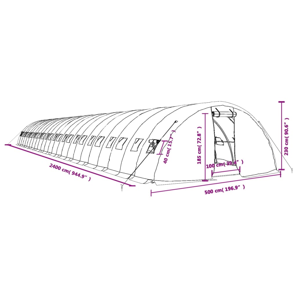 vidaXL Gróðurhús með Stálgrind Hvítt 120 m² 24x5x2,3 m