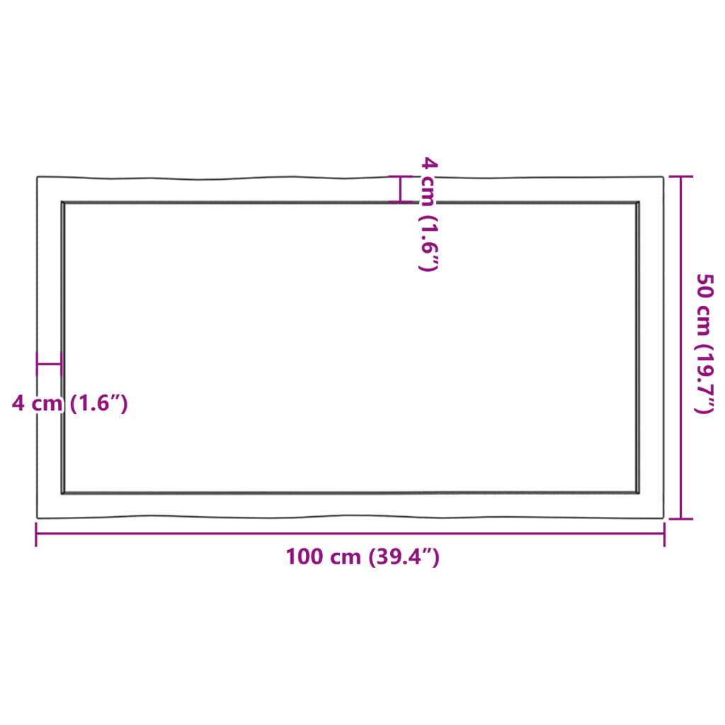 vidaXL Borðplata 100x50x(2-6)cm Meðhöndlaður Viður Náttúrulegar Brúnir