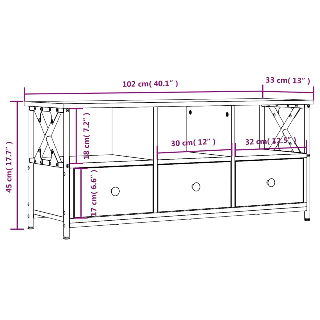 vidaXL Sjónvarpsskápur Brún Eik 102x33x45 cm Samsettur Viður og Járn