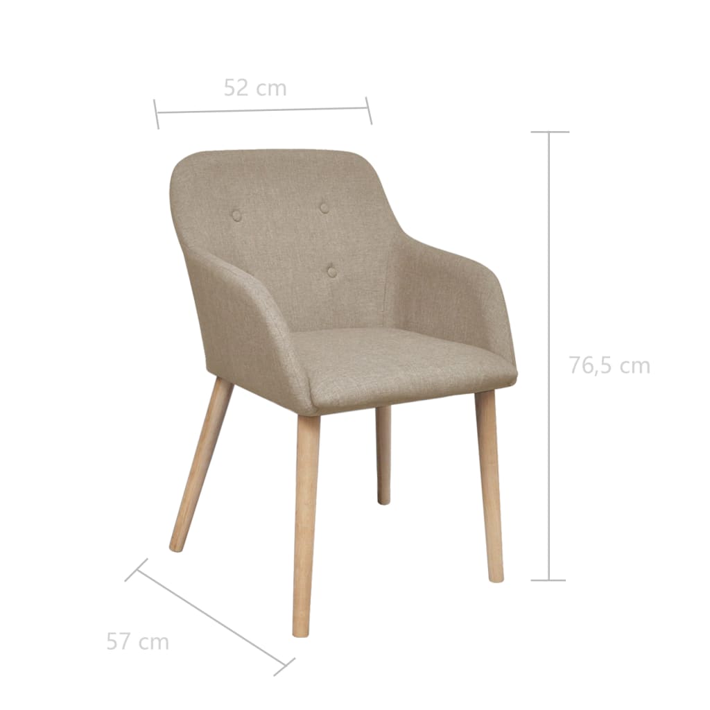 241155 vidaXL Dining Chairs 2 pcs Beige Fabric and Solid Oak Wood