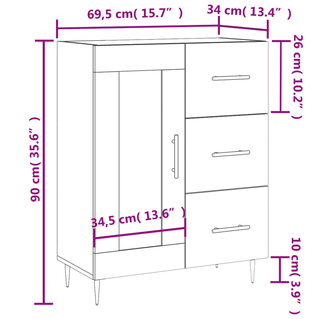 vidaXL Skenkur Brúnn Eikarlitur 69,5x34x90 cm Samsettur Viður