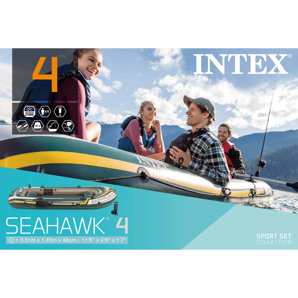 Intex Seahawk 4 Uppblásanlegur Bátur með Árum og Pumpu 68351NP