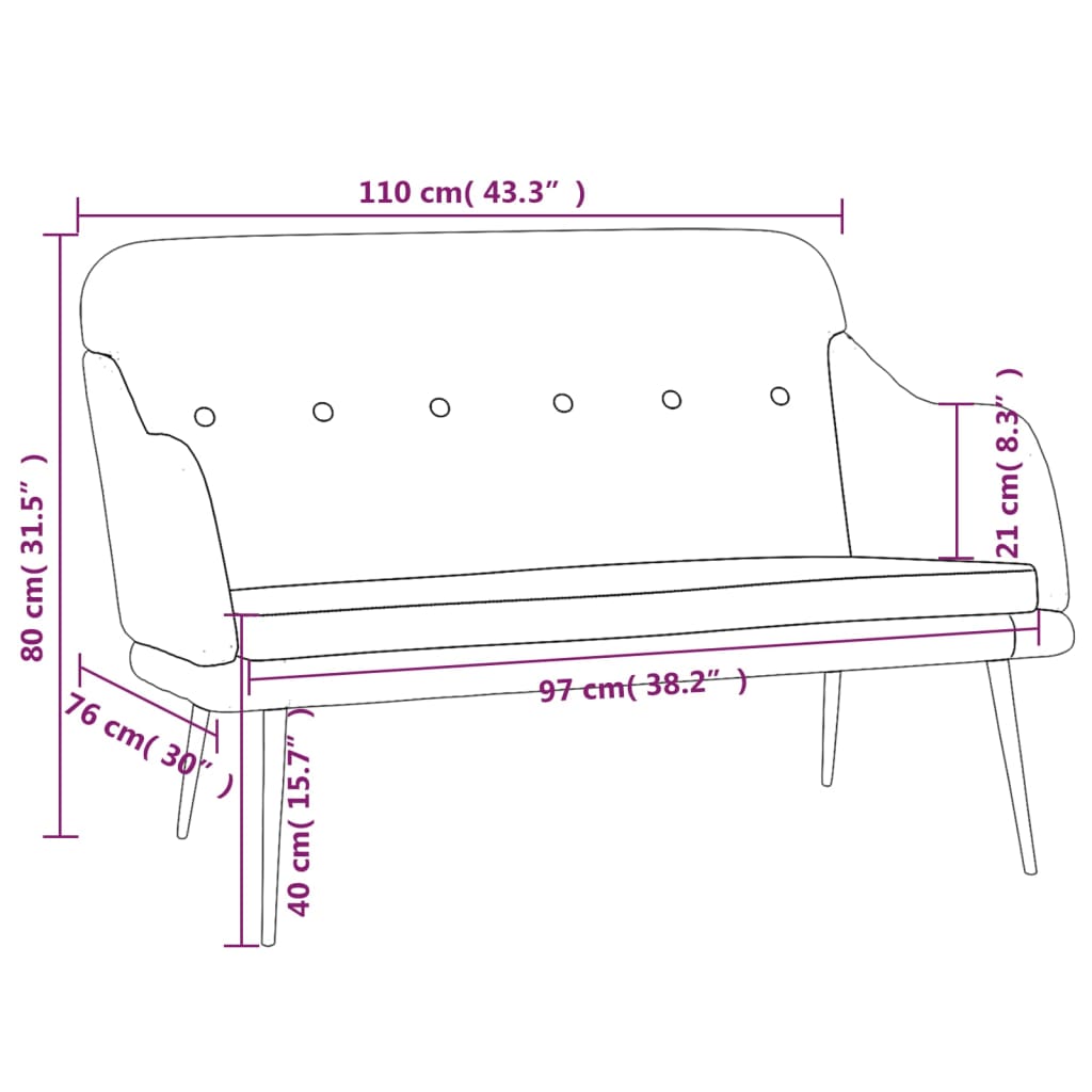 vidaXL Bekkur 110x76x80 cm Dökkgrátt Tauáklæði