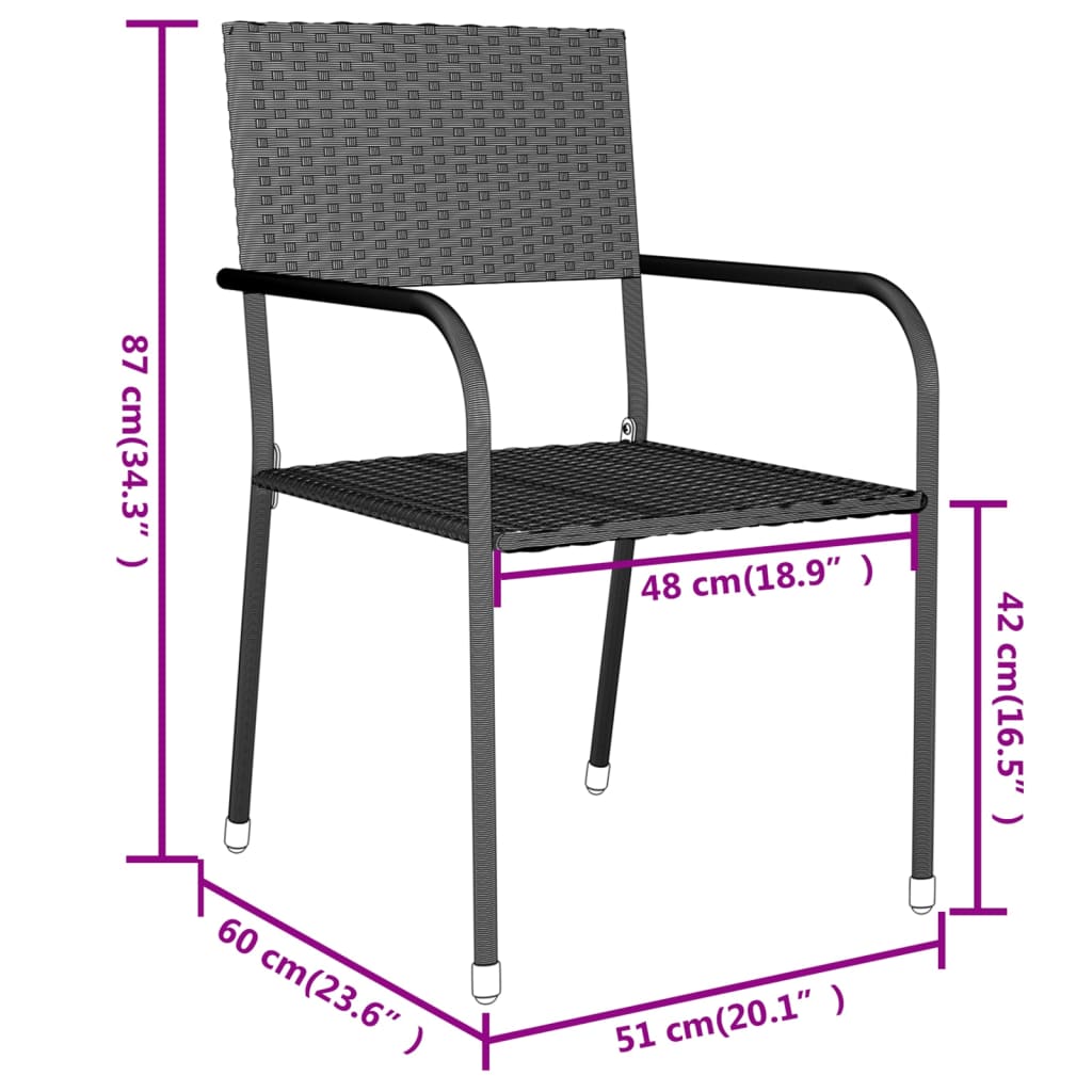 vidaXL 3ja garðborðstofusett Poly Rattan Black