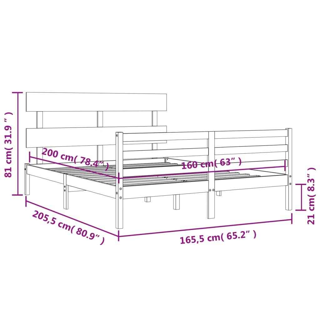 vidaXL Rúmgrind án Dýnu 160x200cm Gegnheil Viður