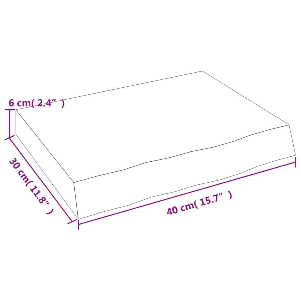 vidaXL Baðherbergisborðplata Ljósbrún 40x30x(2-6)cm Meðhöndlaður Viður