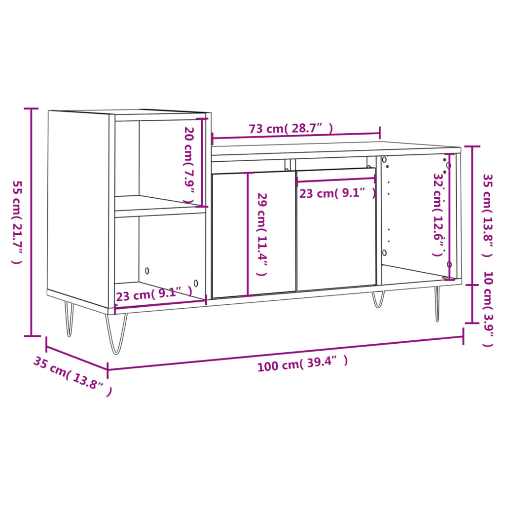 vidaXL Sjónvarpsskápur Grátt Sonoma 100x35x55 cm Samsettur Viður