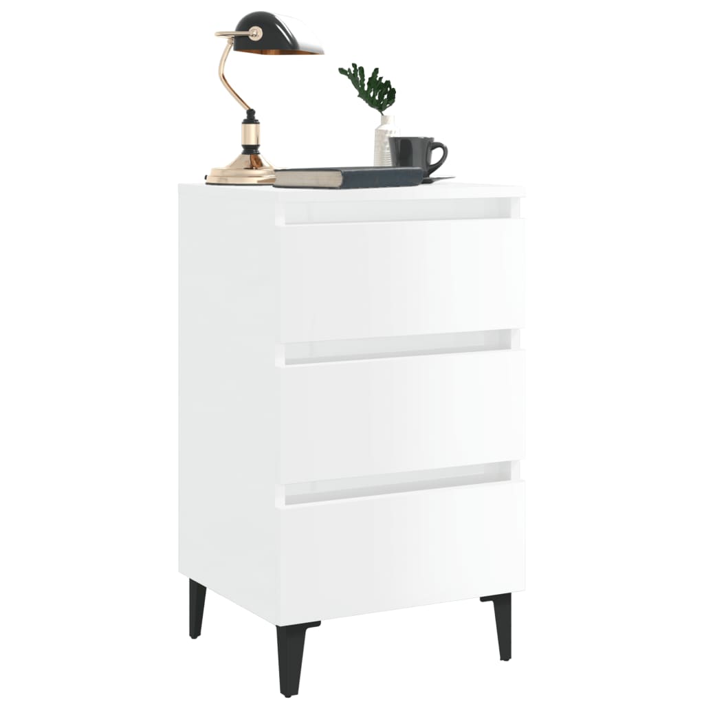 805917 vidaXL Bed Cabinet with Metal Legs High Gloss White 40x35x69 cm