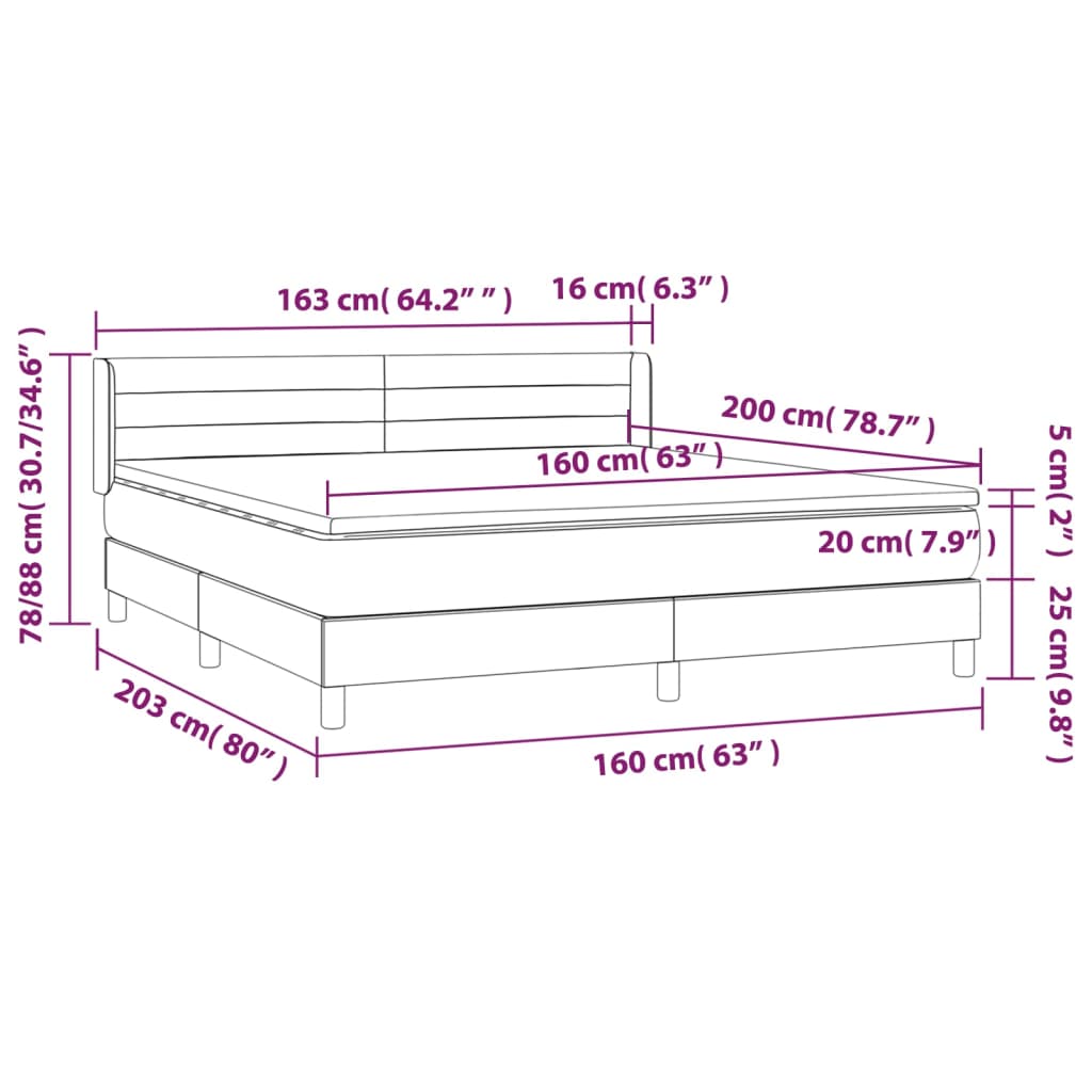 vidaXL Hólfað Springrúm með Dýnu Dökkgrátt 160x200 cm Tauefni