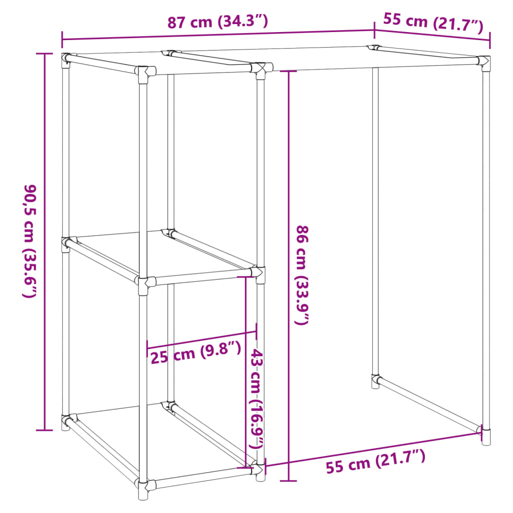 vidaXL Geymslugrind Yfir þvottavél Svart 87x55x90,5 cm Járn