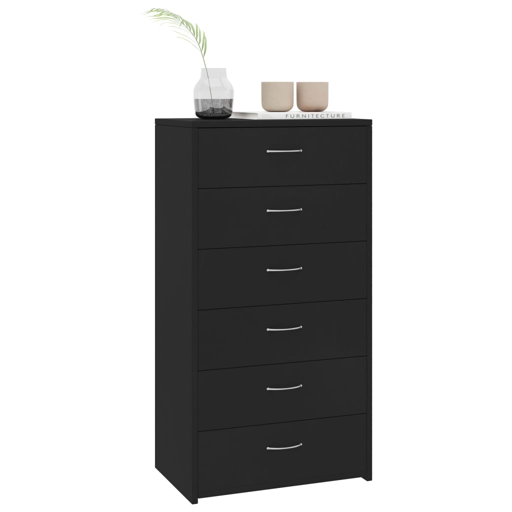 800667 vidaXL Sideboard with 6 Drawers Black 50x34x96 cm Chipboard