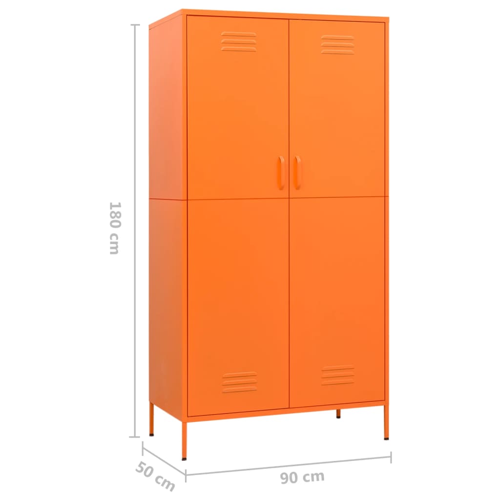 vidaXL Fataskápur Appelsínugulur 90x50x180 cm Stál