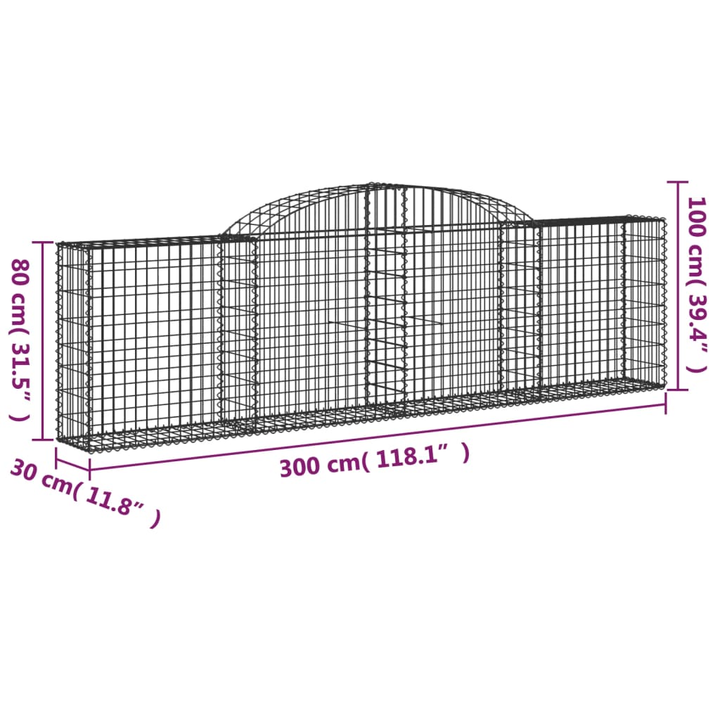 vidaXL Bogadregnir Grjótkassar 8 stk. 300x30x80/100 cm Sinkhúðað Járn