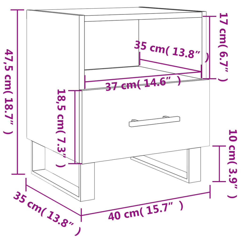 vidaXL Náttborð 2 stk. Sonoma Eik 40x35x47,5 cm Samsettur Viður