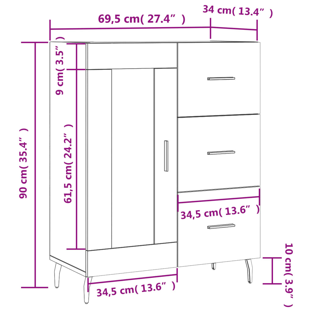 vidaXL Skenkur Brúnn Eikarlitur 69,5x34x90 cm Samsettur Viður