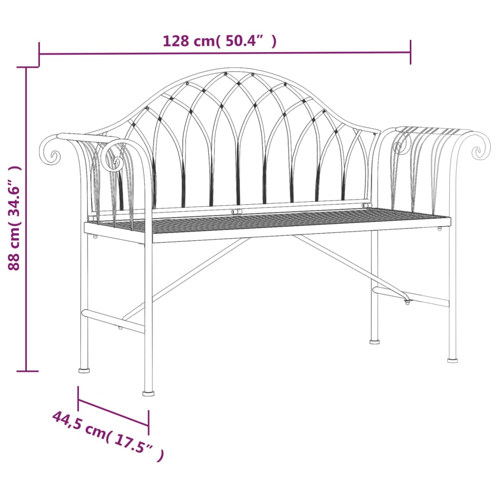 vidaXL 2 sæta Garðbekkur 128 cm Svartur Stál