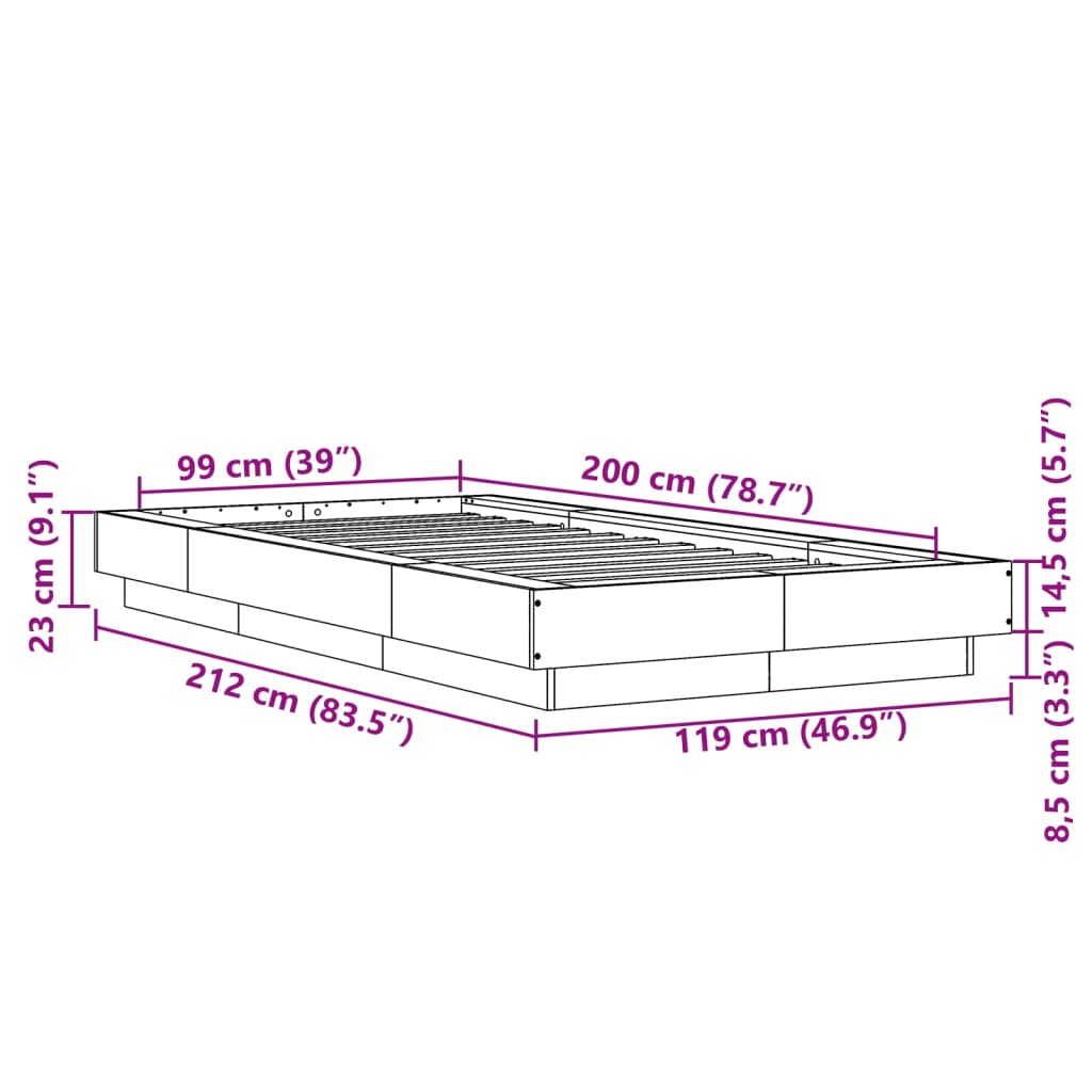 vidaXL Rúmgrind án Dýnu Svört 100x200 cm