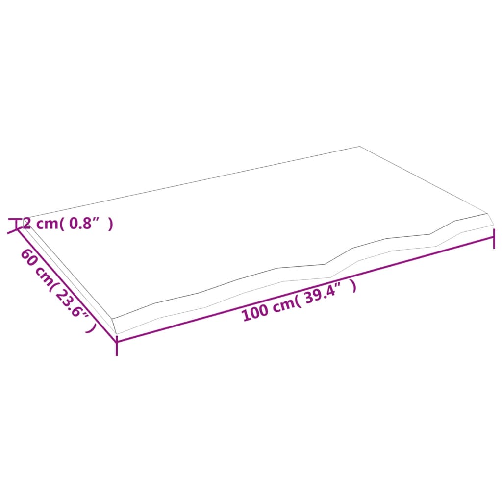 vidaXL Baðherbergisborðplata 100x60x2 cm Ómeðhöndlaður Gegnheill Viður