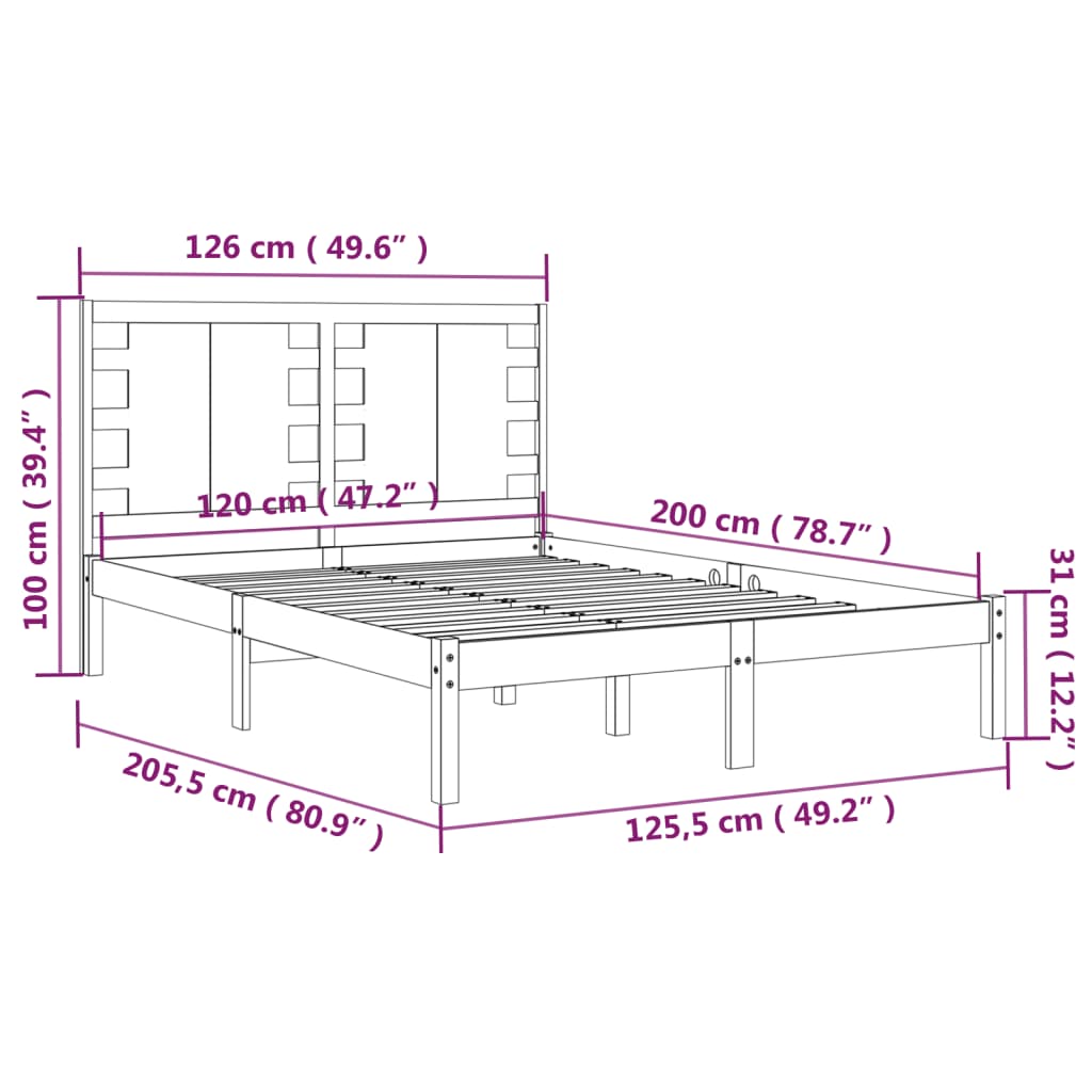 vidaXL Rúmgrind Svört Gegnheil Fura 120x200 cm