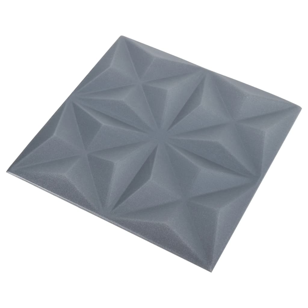 vidaXL 3D Veggþil 12 stk. 50x50 cm Origami Grár 3 m²