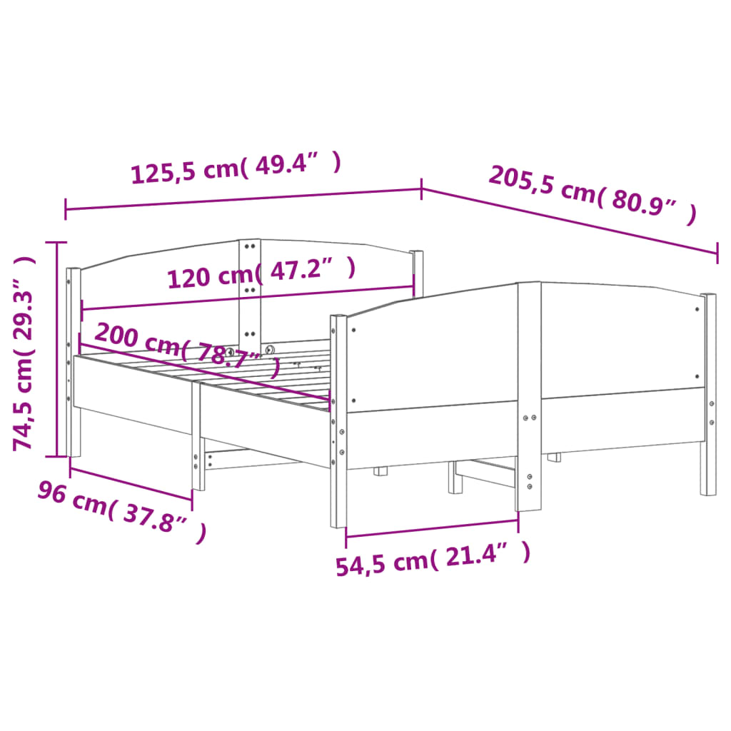 vidaXL Rúmgrind án Dýnu Hvít 120x200 cm Gegnheil Fura