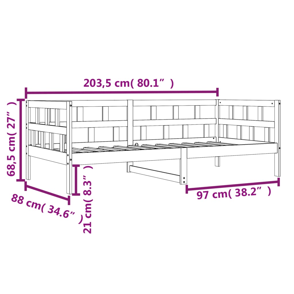 vidaXL Svefnsófi án Dýnu Vaxbrúnn 80x200 cm Gegnheil Fura