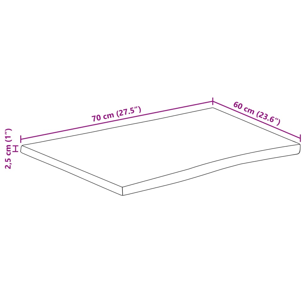 vidaXL Borðplata með Náttúrulegum Brúnum 70x60x2,5 cm Mangóviður