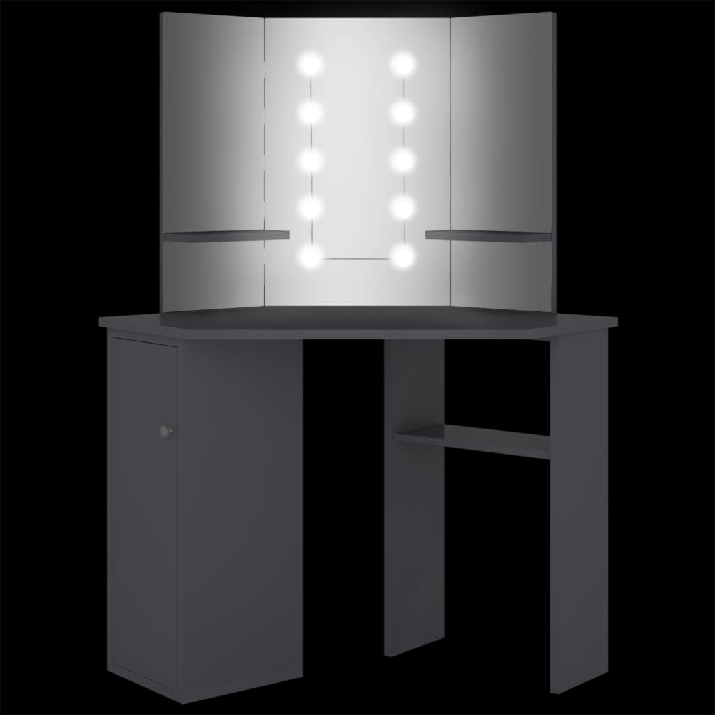 vidaXL Hornsnyrtiborð með LED-ljósum Grátt 111x54x141,5 cm