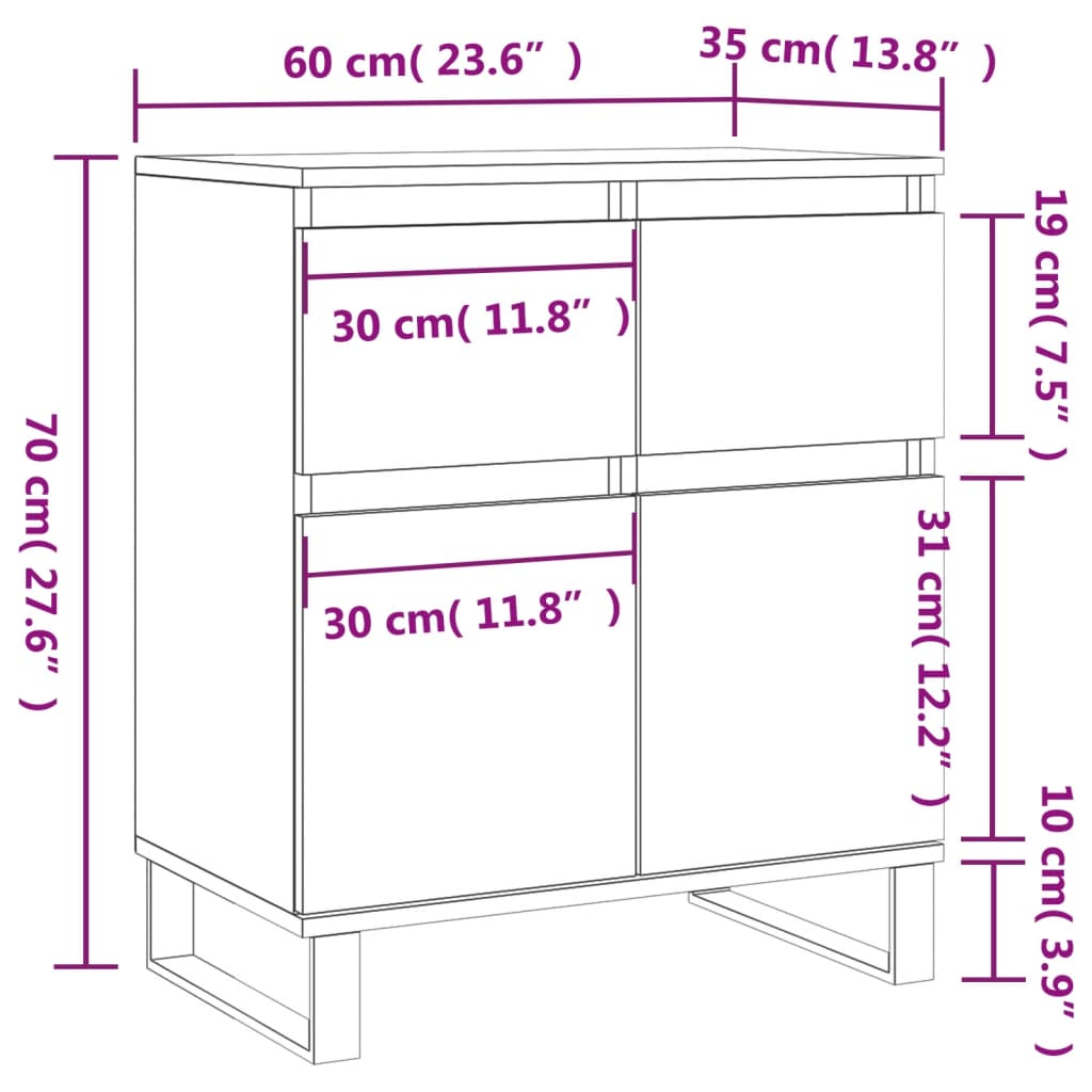 vidaXL Skenkur Grár Sonoma Eik 60x35x70 cm Samsettur Viður