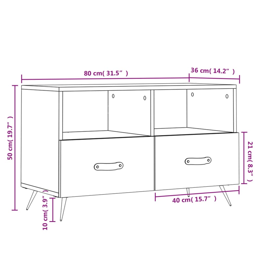 vidaXL Sjónvarpsskenkur Háglans Hvítur 80x36x50 cm Samsettur Viður