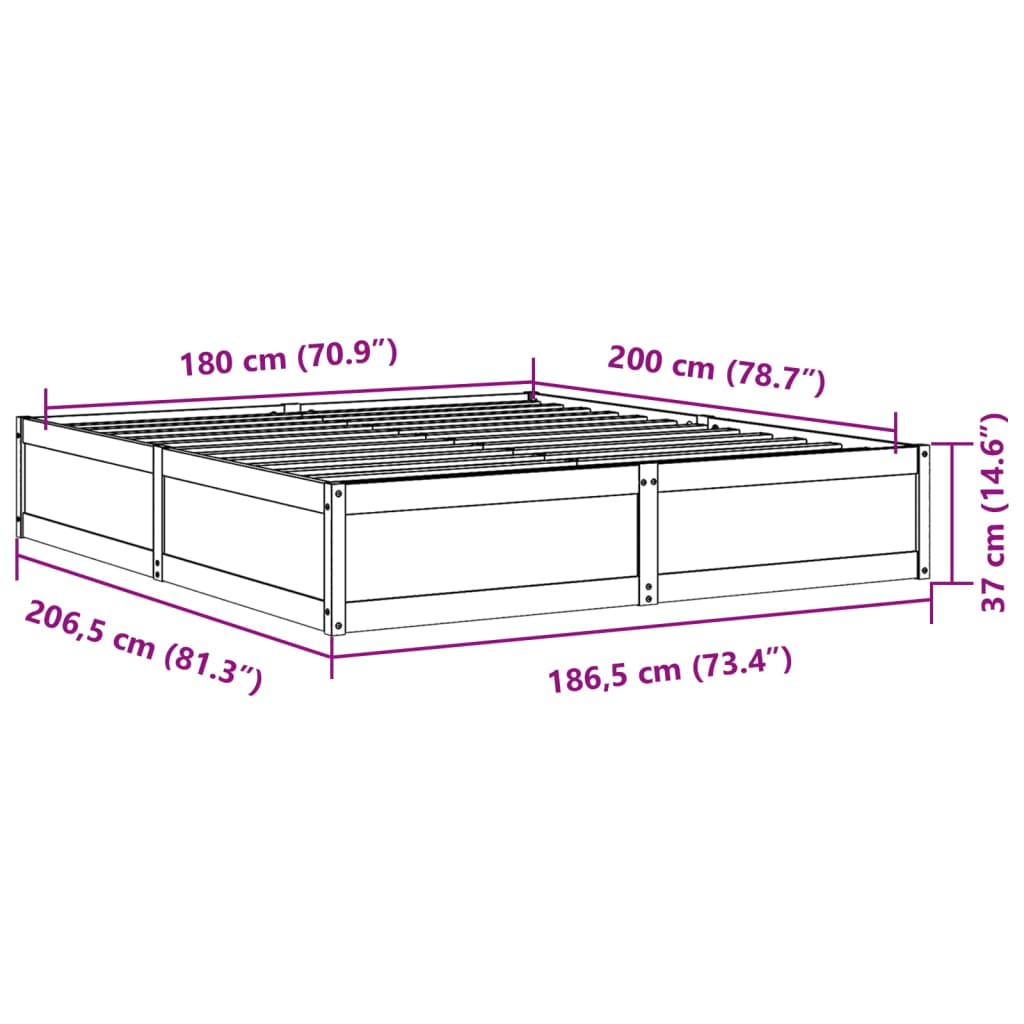 vidaXL Rúmgrind án Dýnu Vaxbrún 180x200 cm Gegnheil Fura