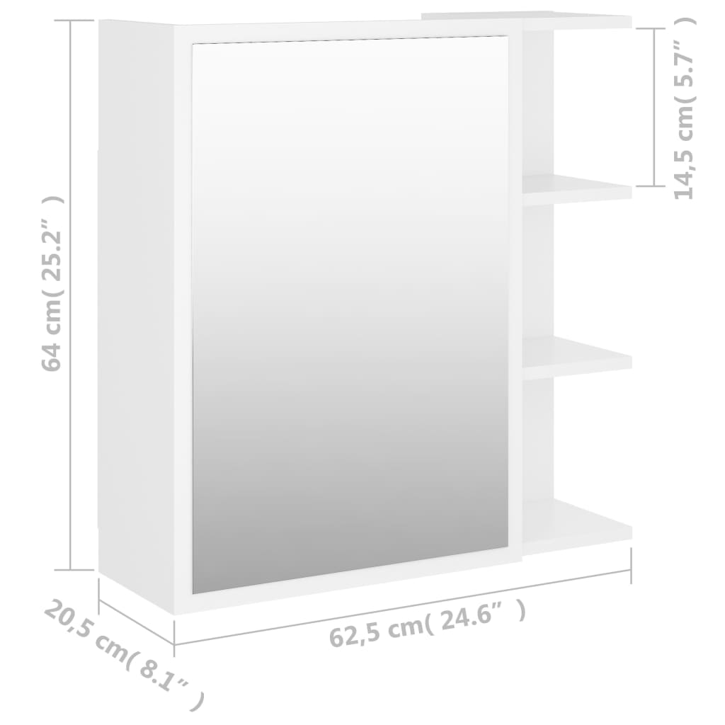 803308 vidaXL Bathroom Mirror Cabinet White 62,5x20,5x64 cm Chipboard