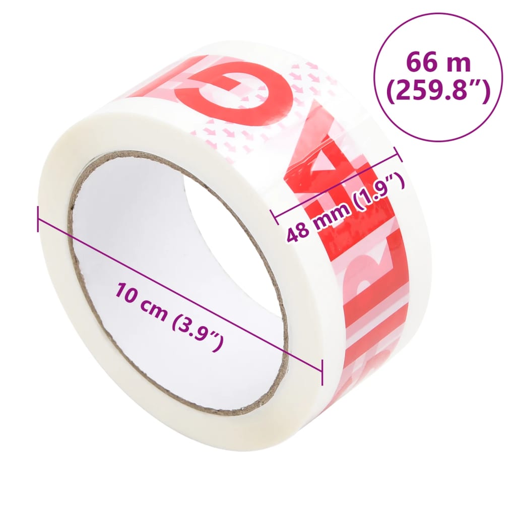 vidaXL Pökkunarlímband 36 stk FRAGILE Áprentun Hvítt 48 mm x 66 m