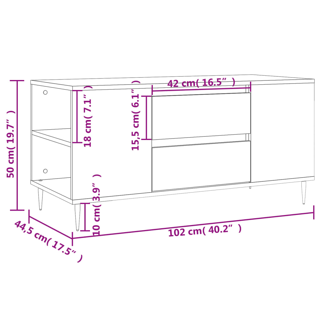 vidaXL Sófaborð Hvítt 102x44,5x50 Samsettur Viður