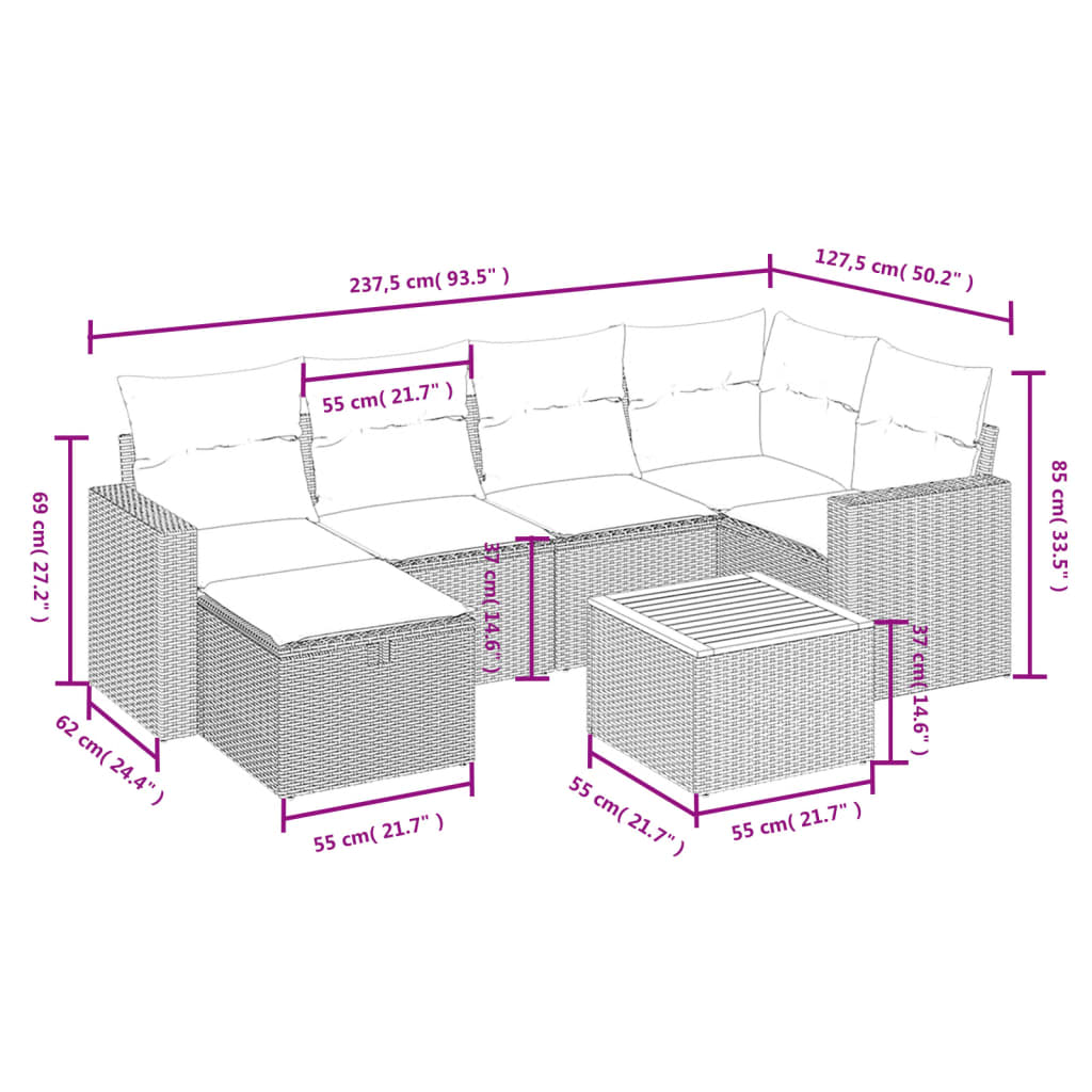 vidaXL 7 Hluta Garðborðsett með Sessum Drapplituð Blanda Pólýrattan