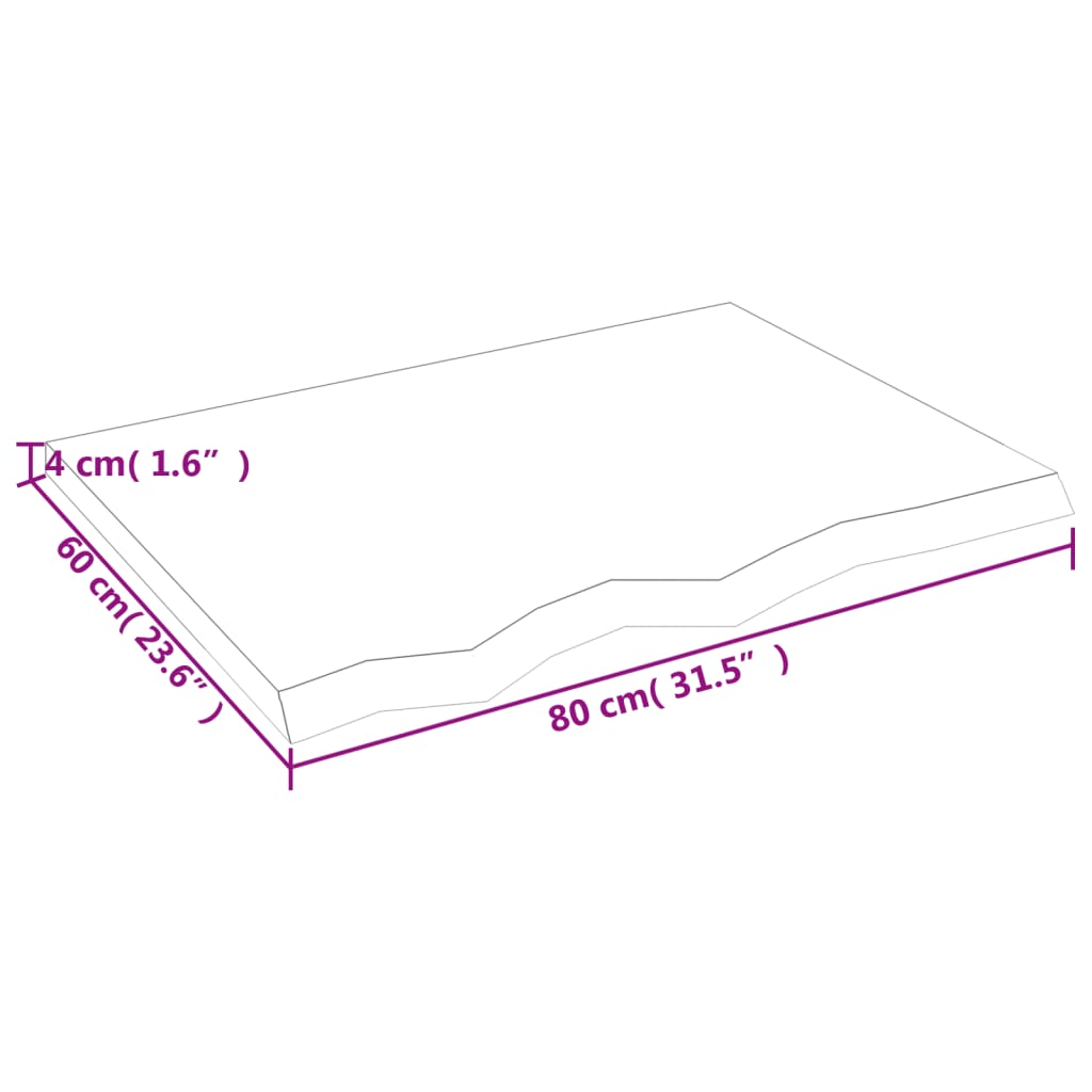 vidaXL Borðplata Dökkbrún 80x60x(2-4) cm Meðhöndluð Gegnheil Eik