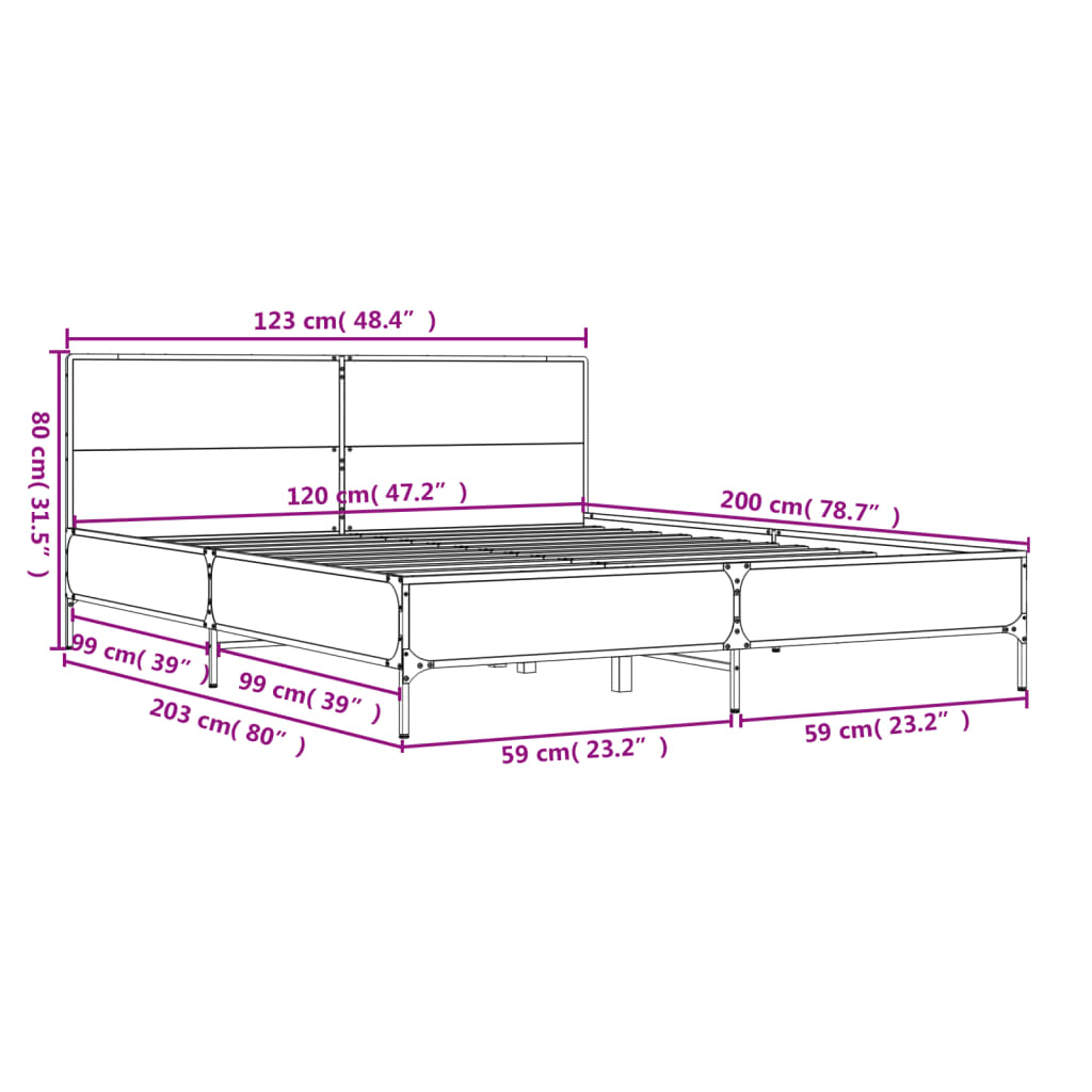 vidaXL Rúmgrind án Dýnu Brún Eikarlitur 120x200 cm