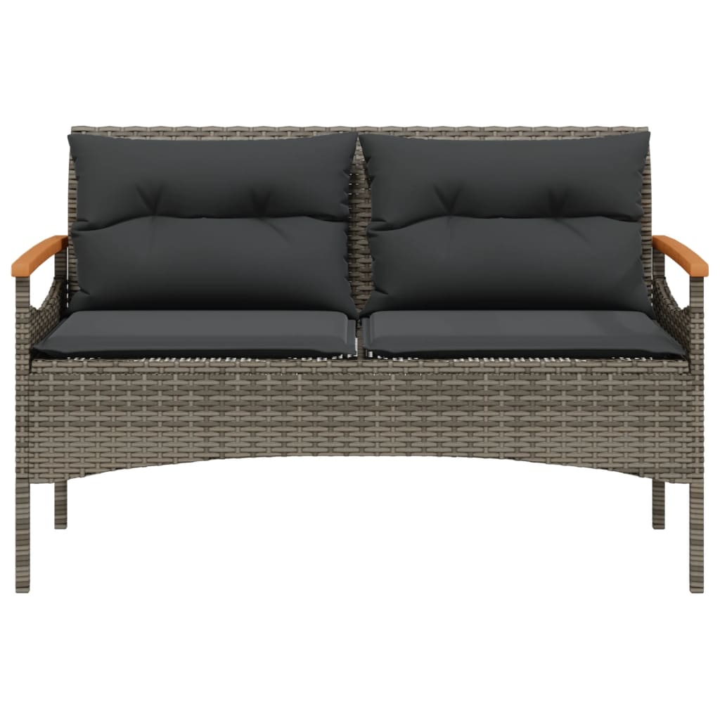 vidaXL Garðbekkur með Sessum 116x62,5x74 cm Grátt Pólýrattan