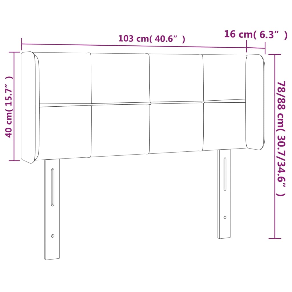 vidaXL LED Höfðagafl 103x16x78/88 cm Ljósgrátt Flauel