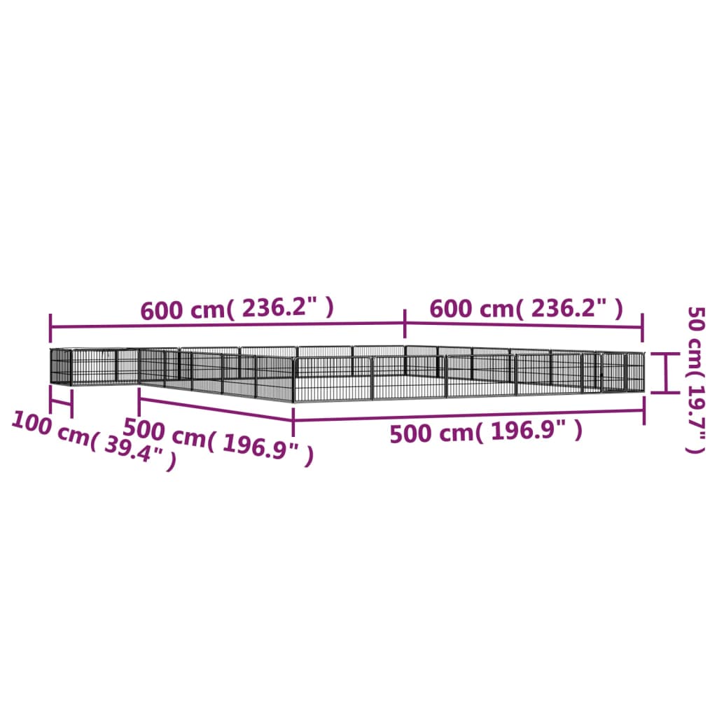 vidaXL Hundaleikgrind 24 Grindur Svört 100x50 cm Dufthúðað Stál