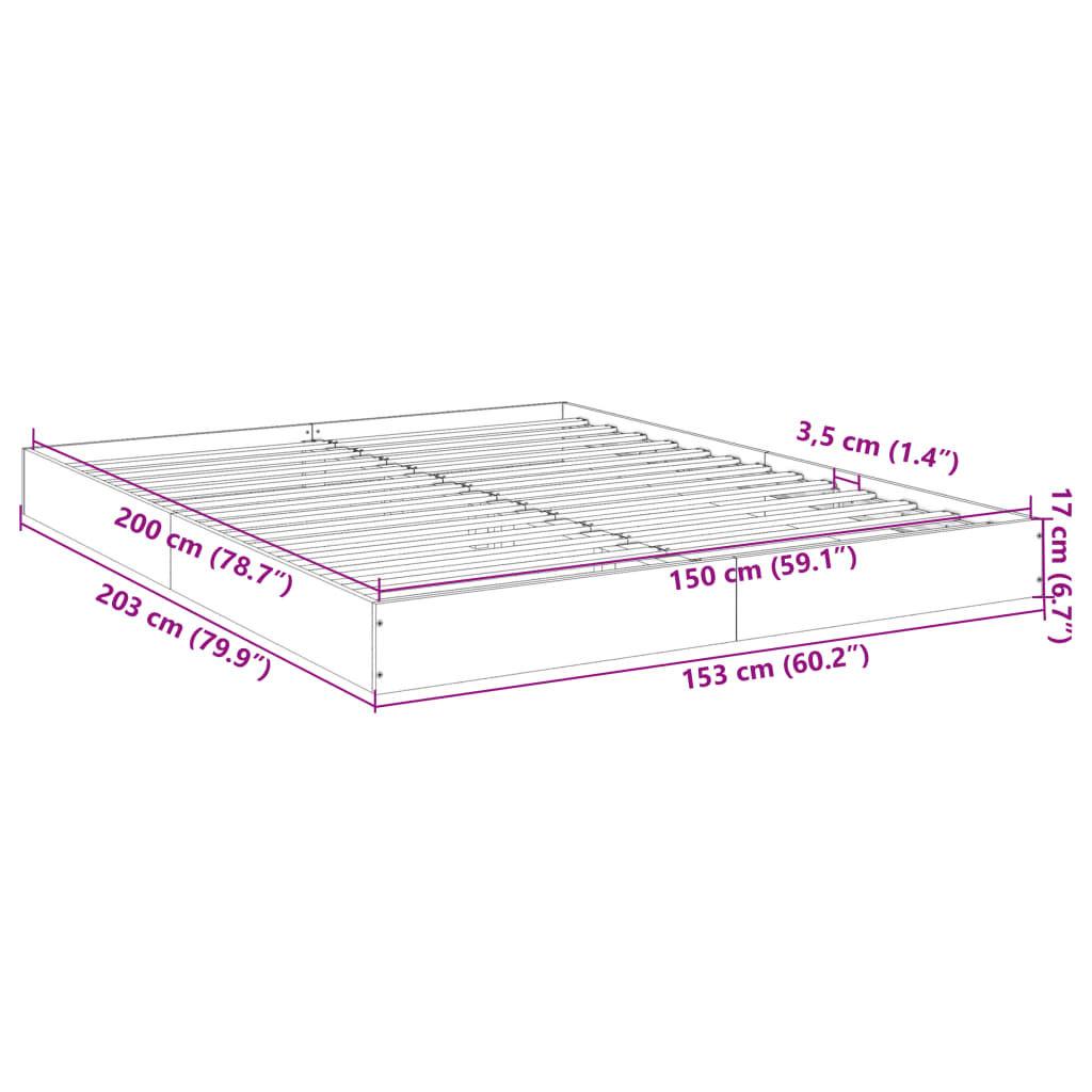 vidaXL Rúmskápur Brún Eik 150x200 cm Samsettur Viður