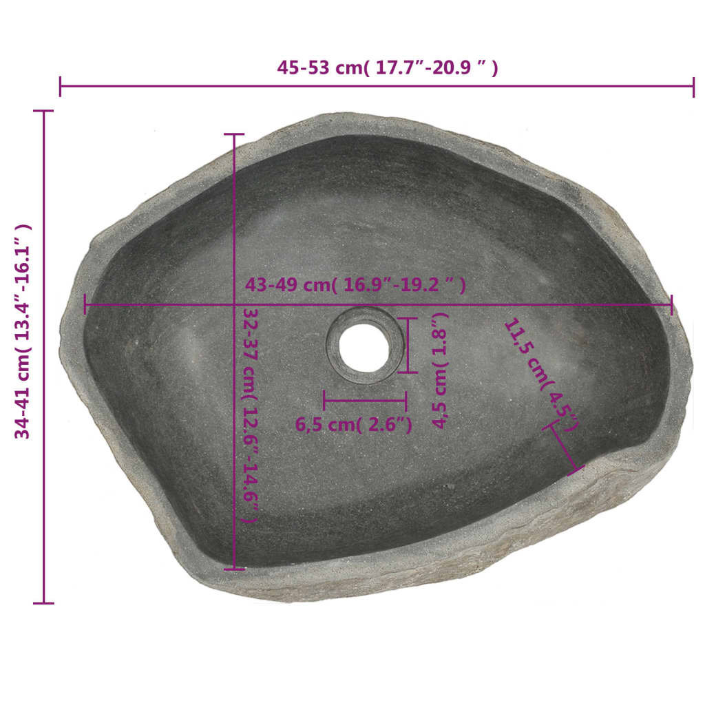 146214 vidaXL Basin River Stone Oval 46-52 cm
