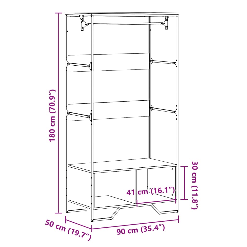 vidaXL Fataskápur Sonoma Eik 90x50x180 cm Samsettur Viður